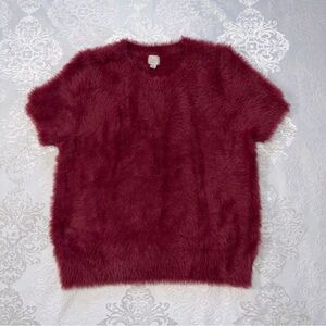 A New Day Fuzzy Short Sleeve Knit Sweater Burgundy Wine Red Size Large